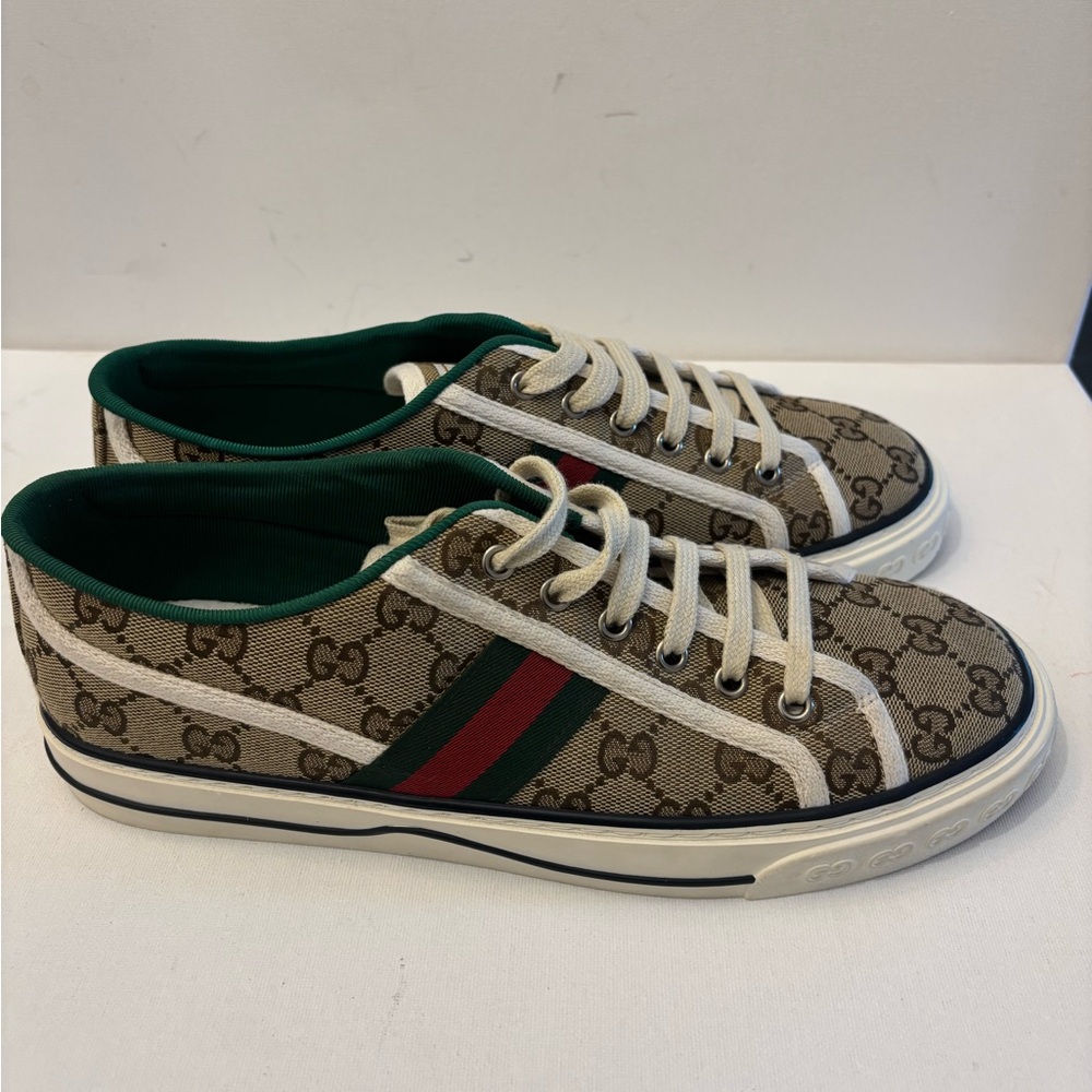 Gucci Beige and Green Logo Sneakers plateform - Picture 11 of 11